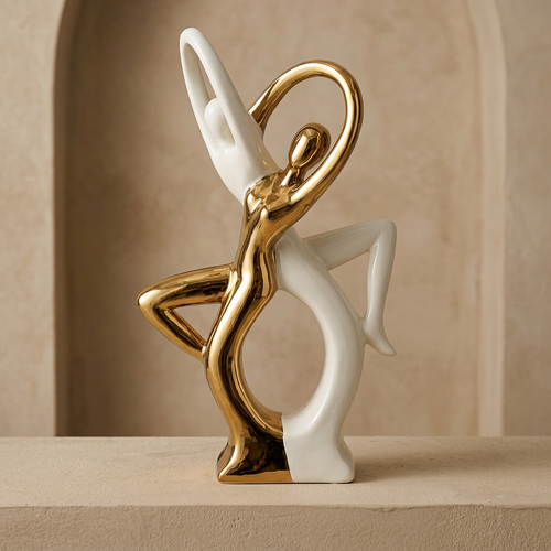 Dynamic Dancing Duo Sculpture in Ivory & Gold