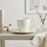 Classic Textured White Cup & Saucer Set of 6