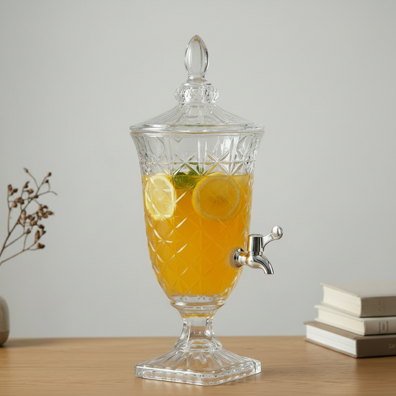 1.8L Vintage Glass Juice & Drink Dispenser with Tap