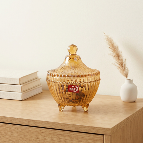 Amber Gold Glass Candy Jar with Lid 4 Inch