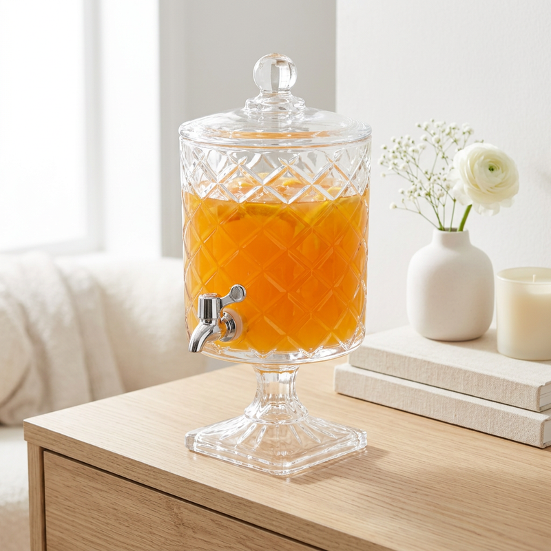 3-Litre Vintage Glass Juice Dispenser with Chrome Tap