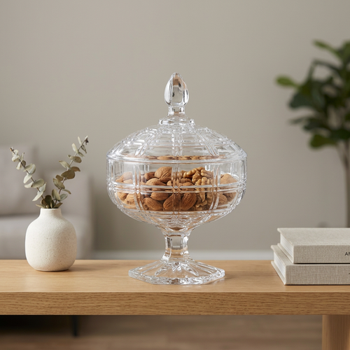 Elegant Pedestal Glass Candy Jar with Lid 5.8 Inch