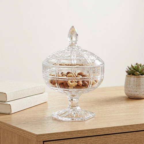 Elegant Pedestal Glass Candy Jar with Lid 5.8 Inch