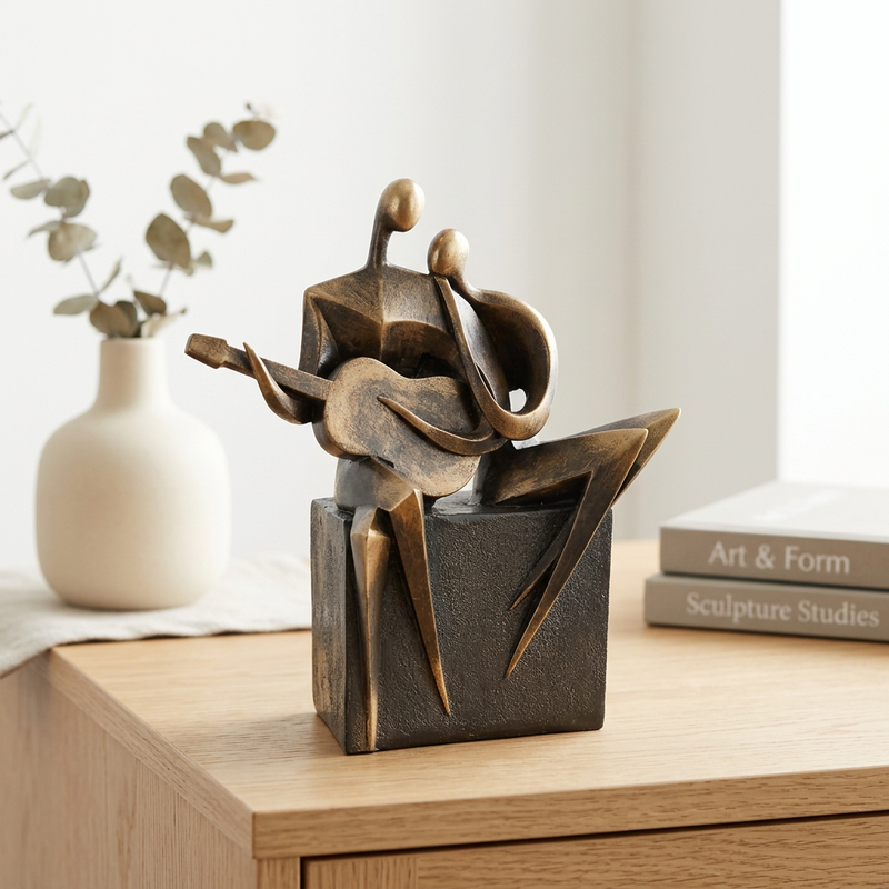 Abstract Romantic Couple Playing Guitar Statue