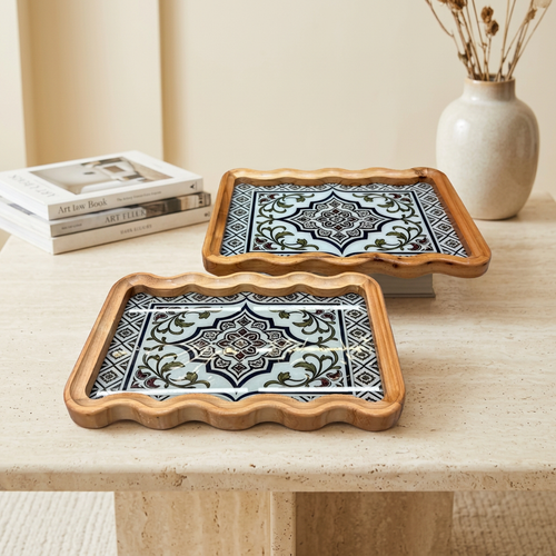 Turkish Inspired Serving Trays with Scalloped Edges Set of 2