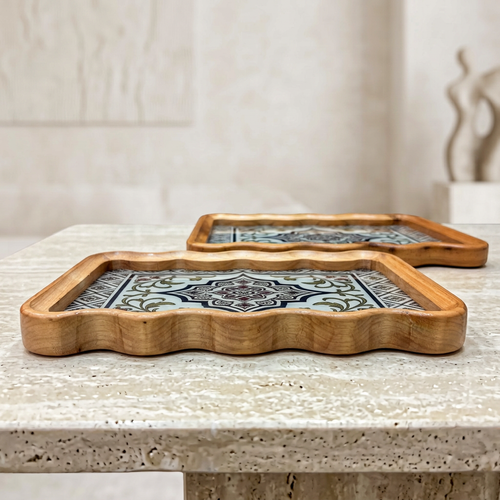 Turkish Inspired Serving Trays with Scalloped Edges Set of 2