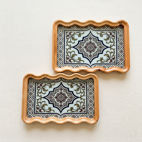 Turkish Inspired Serving Trays with Scalloped Edges Set of 2
