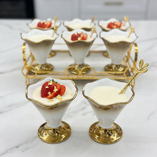 Luxury Gold Trimmed Dessert Cup Set with Tray & Spoons 13Piece