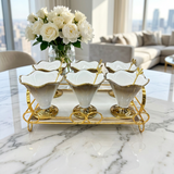 Luxury Gold Trimmed Dessert Cup Set with Tray & Spoons 13Piece