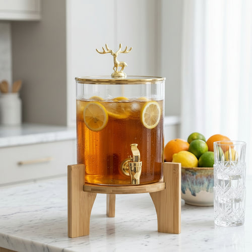 Royal Crest Glass Beverage Dispenser with Wooden Stand