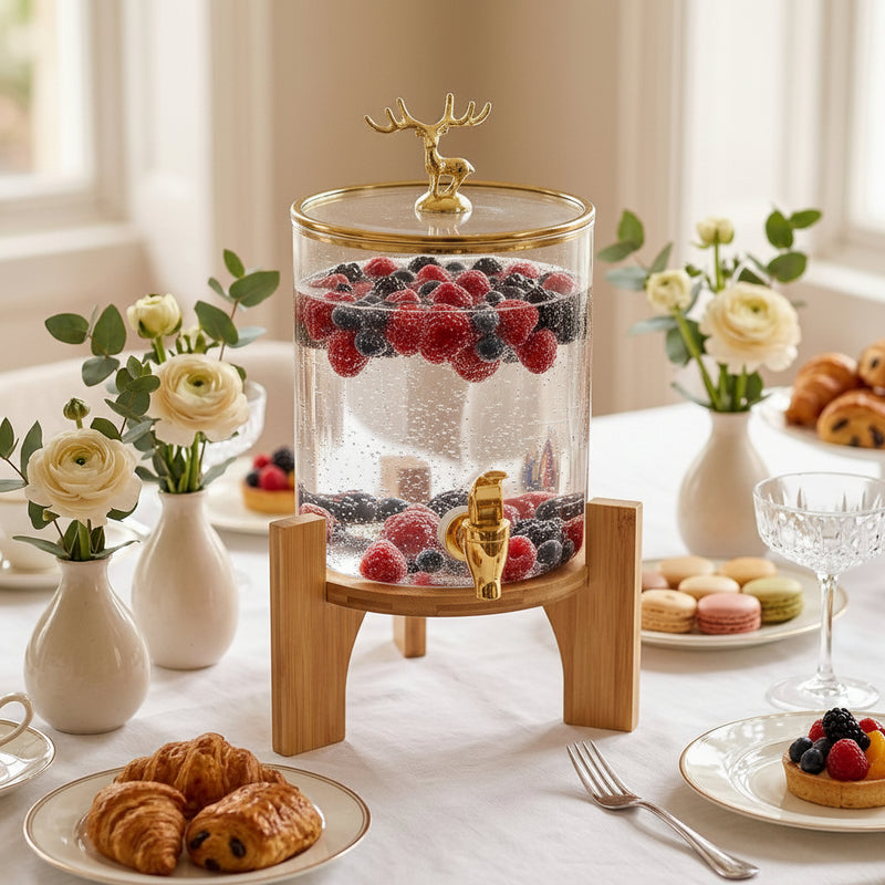 Royal Crest Glass Beverage Dispenser with Wooden Stand