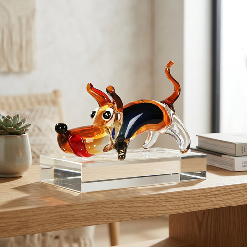 Elegant Canine Dog Statue on Crystal Base