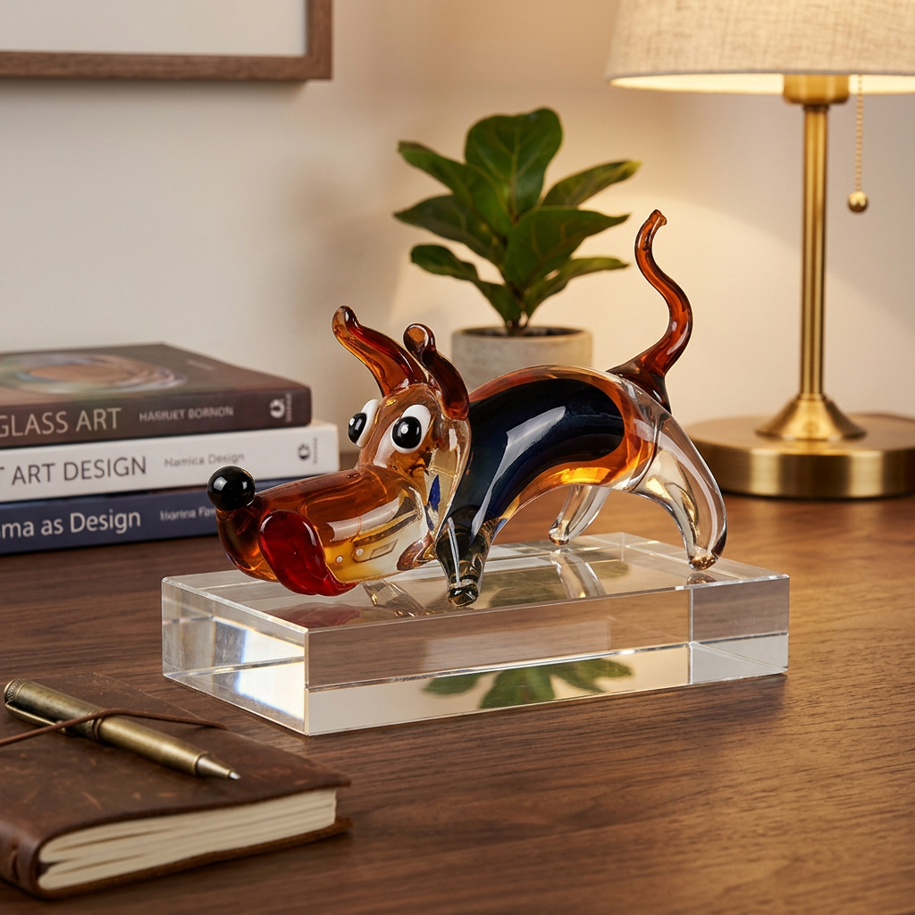 Elegant Canine Dog Statue on Crystal Base