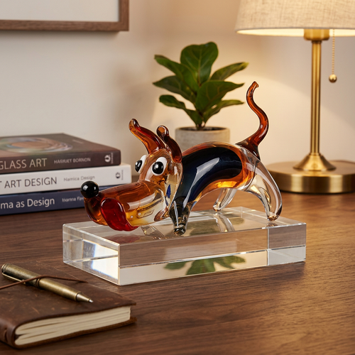 Elegant Canine Dog Statue on Crystal Base