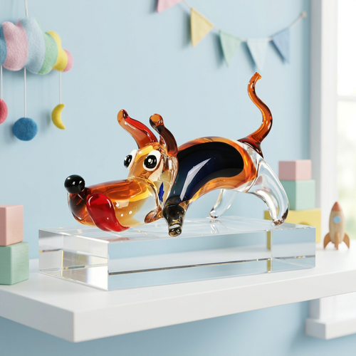 Elegant Canine Dog Statue on Crystal Base