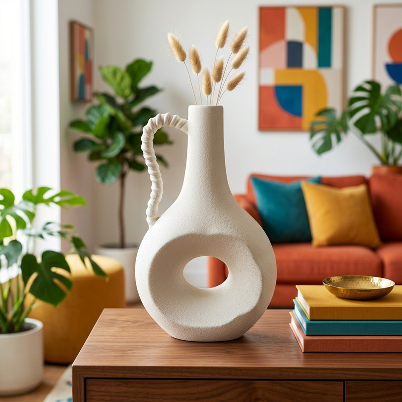 Twisted Handle Off-White Textured Vase