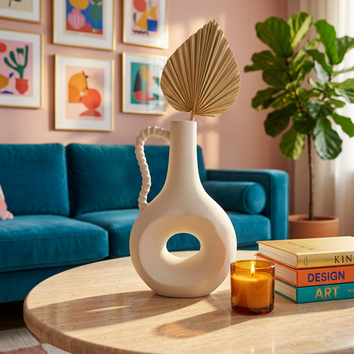 Twisted Handle Off-White Textured Vase