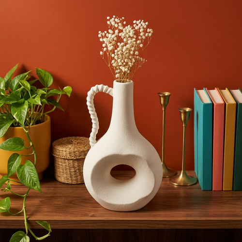 Twisted Handle Off-White Textured Vase