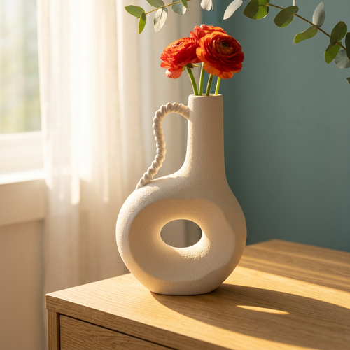 Twisted Handle Off-White Textured Vase