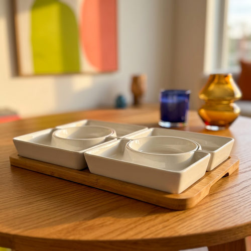 6-Piece Modular Appetizer & Dip Serving Set with Bamboo Tray