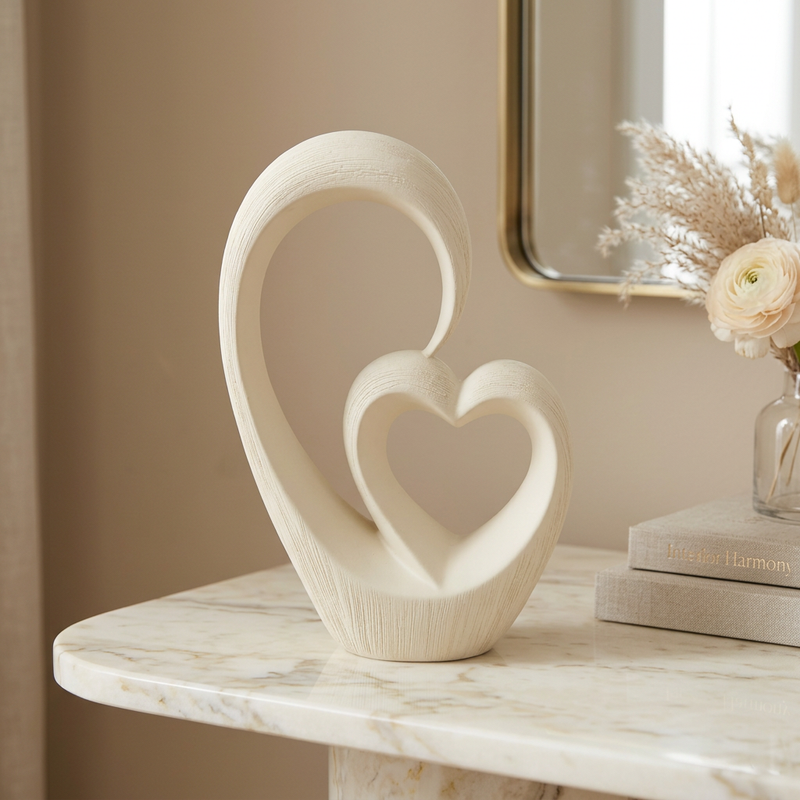 Abstract Dual Heart Ceramic Sculpture