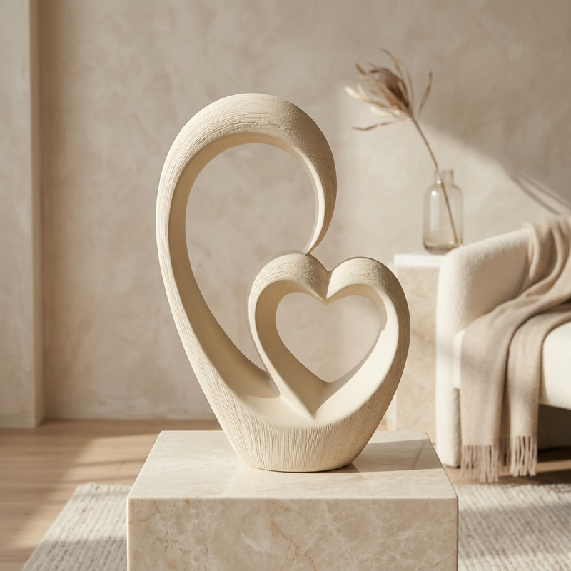 Abstract Dual Heart Ceramic Sculpture