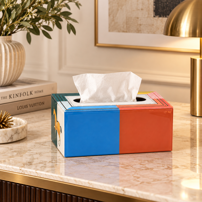 Vibrant Color-Blocked Horse Motif Tissue Box Cover