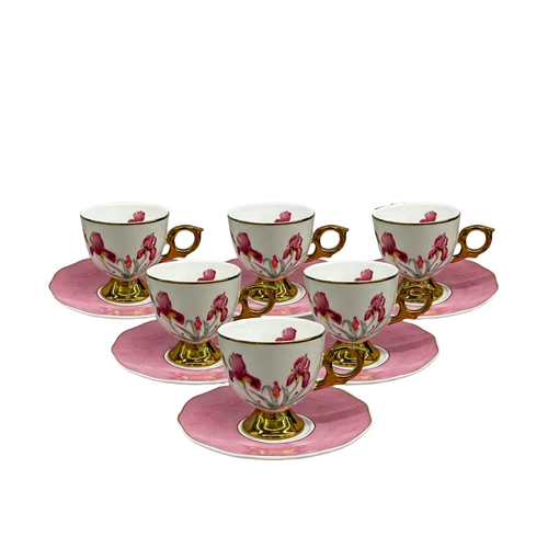 Royal Pink Floral Tea Cup & Saucer Set of 6