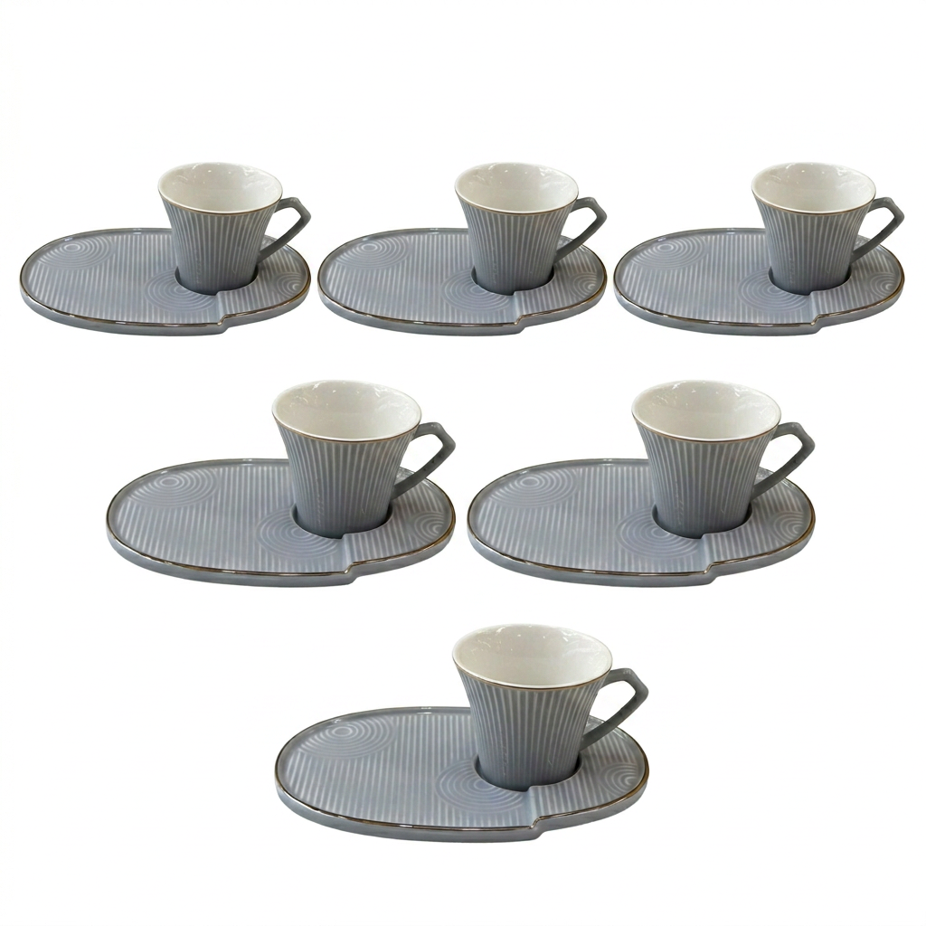 Modern Ceramic Cup with Elongated Saucer Set of 6