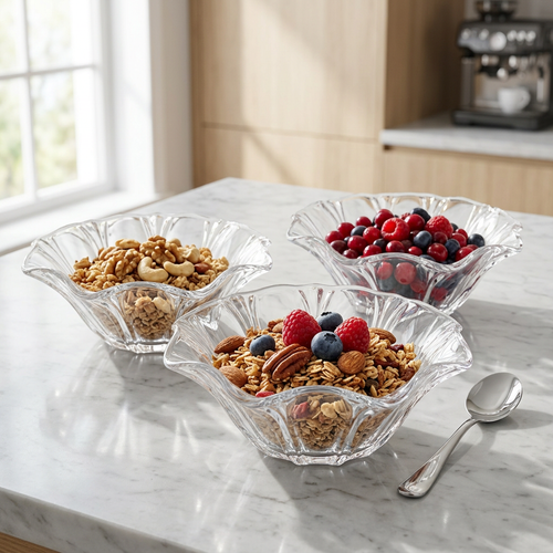 Petal Contoured Glass Dessert & Snack Bowls Set of 6