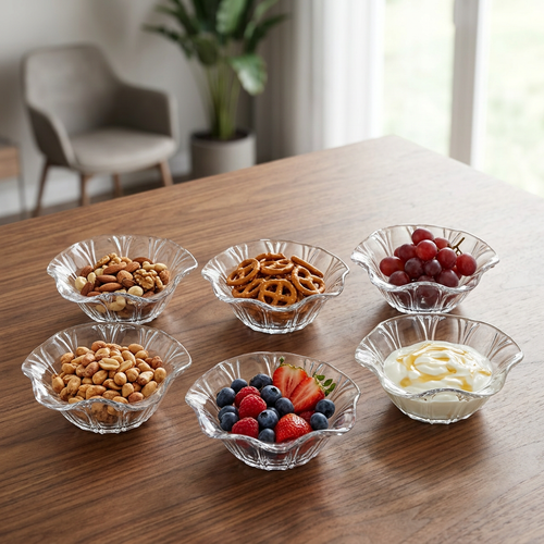 Petal Contoured Glass Dessert & Snack Bowls Set of 6