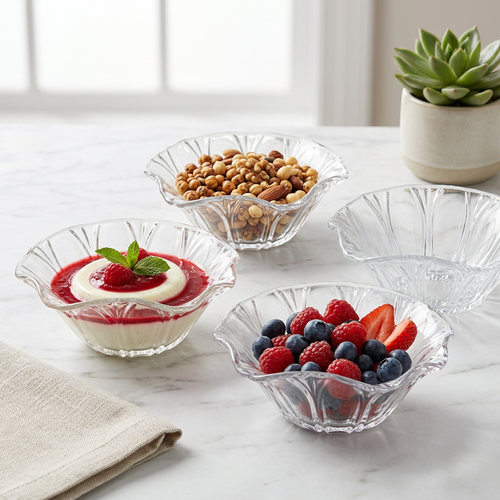 Petal Contoured Glass Dessert & Snack Bowls Set of 6