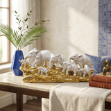 Royal White Ceramic Elephant Family Herd Sculpture
