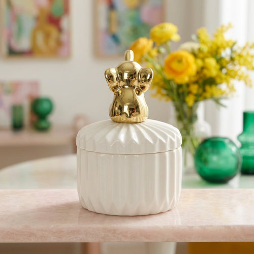 Tabletop Storage Jar with Gold Elephant Accent
