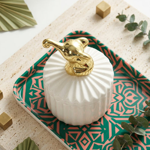 Tabletop Storage Jar with Gold Elephant Accent