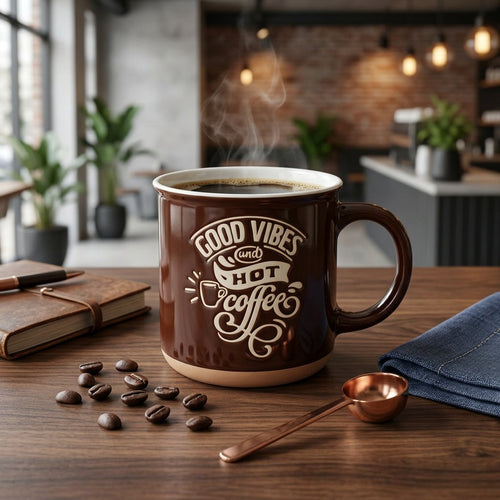 Vintage Coffee Lover Ceramic Mug with Clay Base