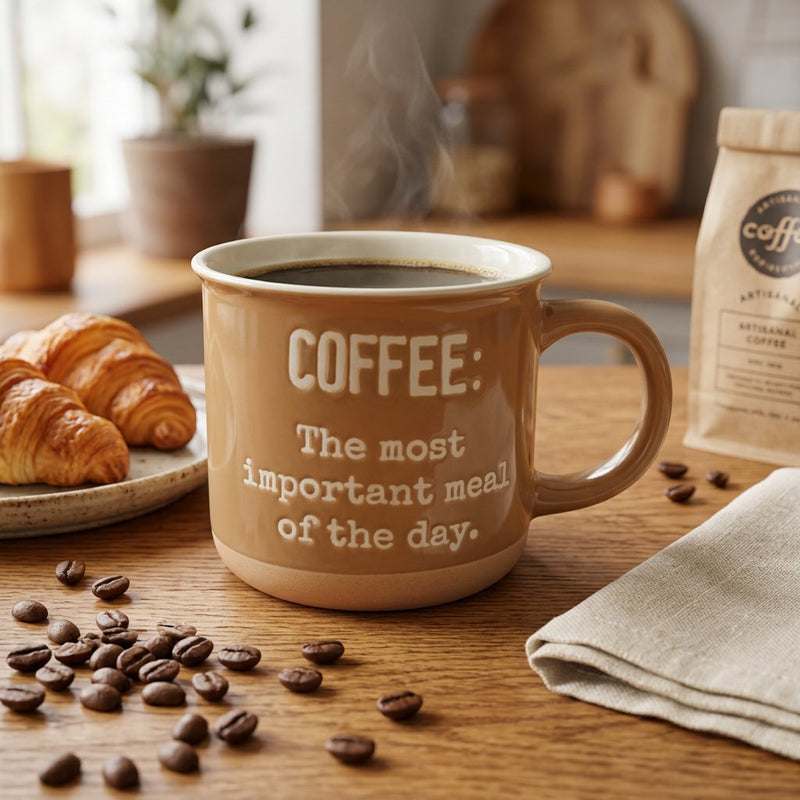 Vintage Coffee Lover Ceramic Mug with Clay Base