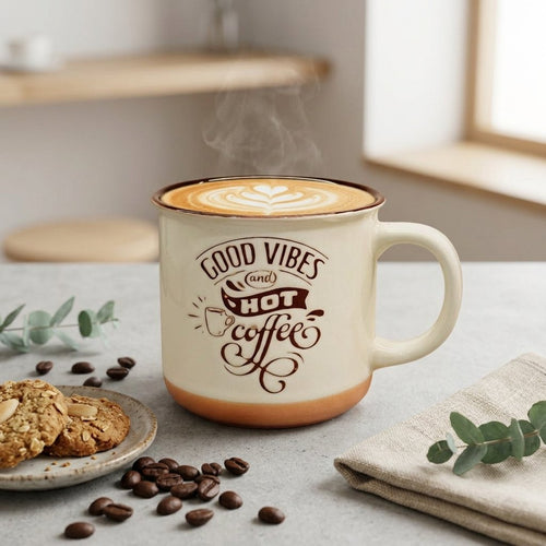 Vintage Coffee Lover Ceramic Mug with Clay Base