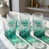 Teal Ocean Wave Textured Whiskey Glass Set of 6