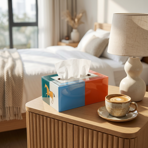 Vibrant Color-Blocked Horse Motif Tissue Box Cover