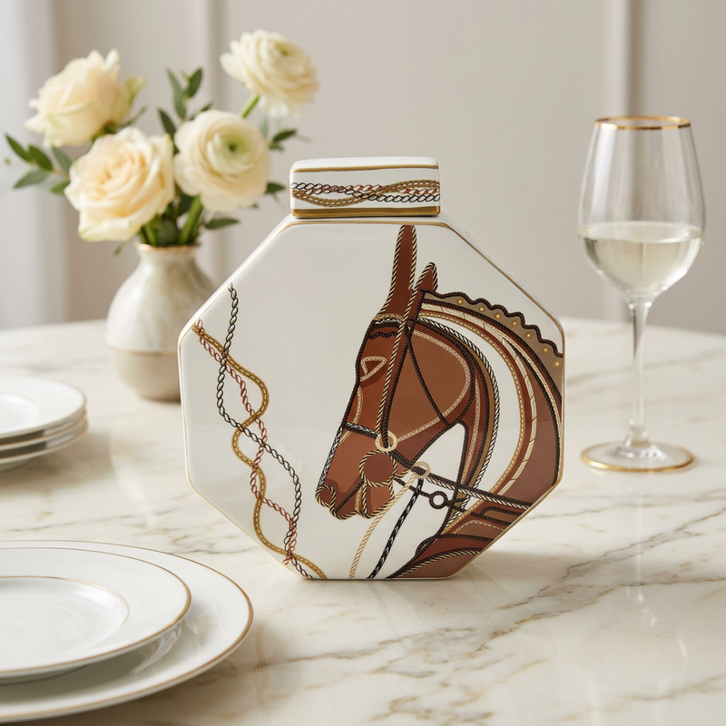 Imperial Horse Octagon Ceramic Jar