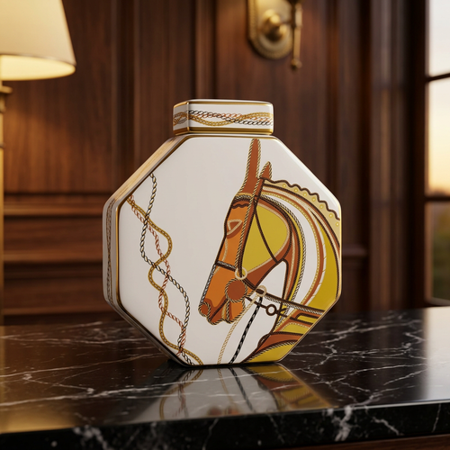 Imperial Horse Octagon Ceramic Jar