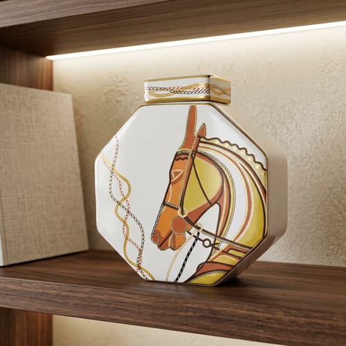 Imperial Horse Octagon Ceramic Jar