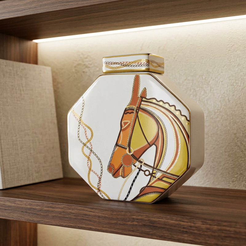 Imperial Horse Octagon Ceramic Jar