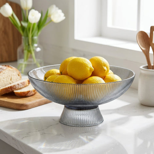 Smoky Tinted Pedestal Glass Fruit Bowl 10 Inch