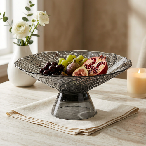 Modern Smoked Gray Glass Fruit Bowl 10 Inch