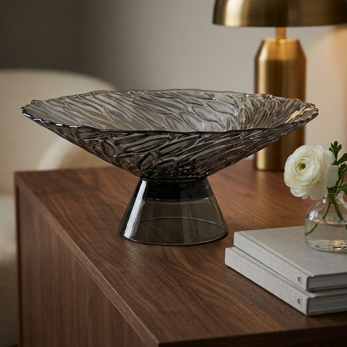 Modern Smoked Gray Glass Fruit Bowl 10 Inch