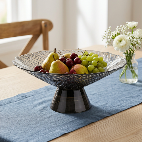 Modern Smoked Gray Glass Fruit Bowl 10 Inch