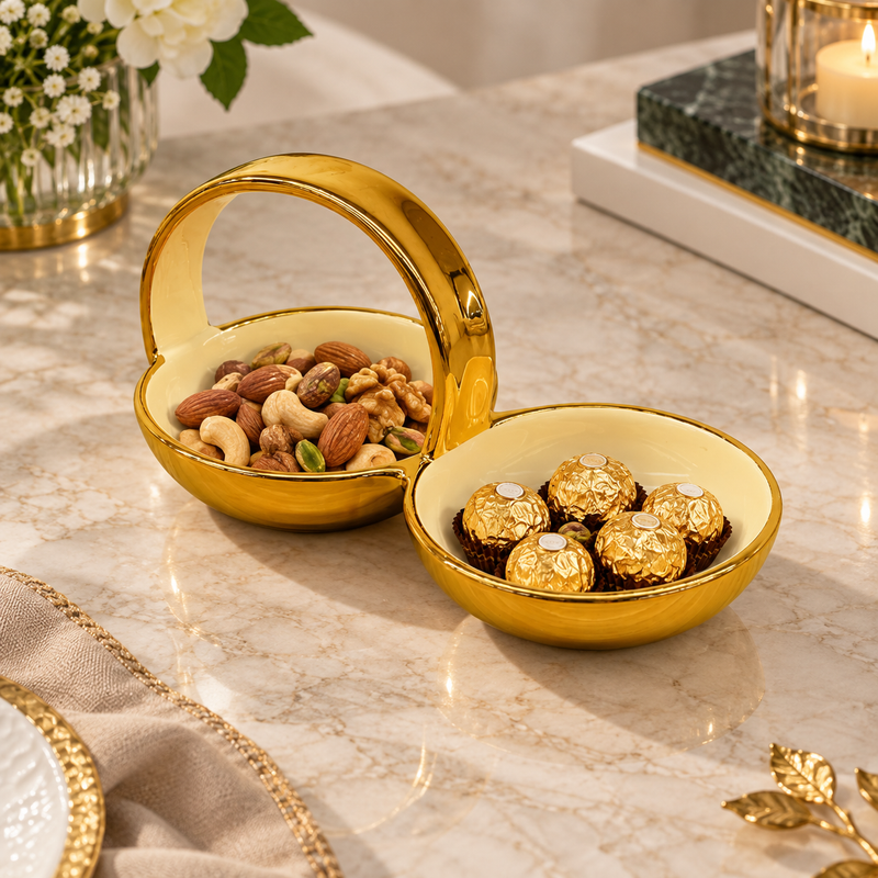 Luxury Gold 2-Section Serving Dish with Handle
