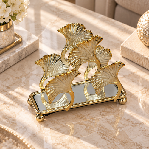Gold Ginkgo Leaf Mirrored Metal Napkin Holder
